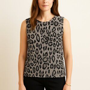 #068 PLISSE | Leopard Print Brown & Black Sleeveless Top -  Women’s Large